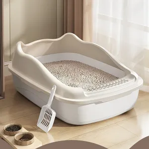Antisplash Cat Toilet Semienclosed Litter Box with Raised Fence