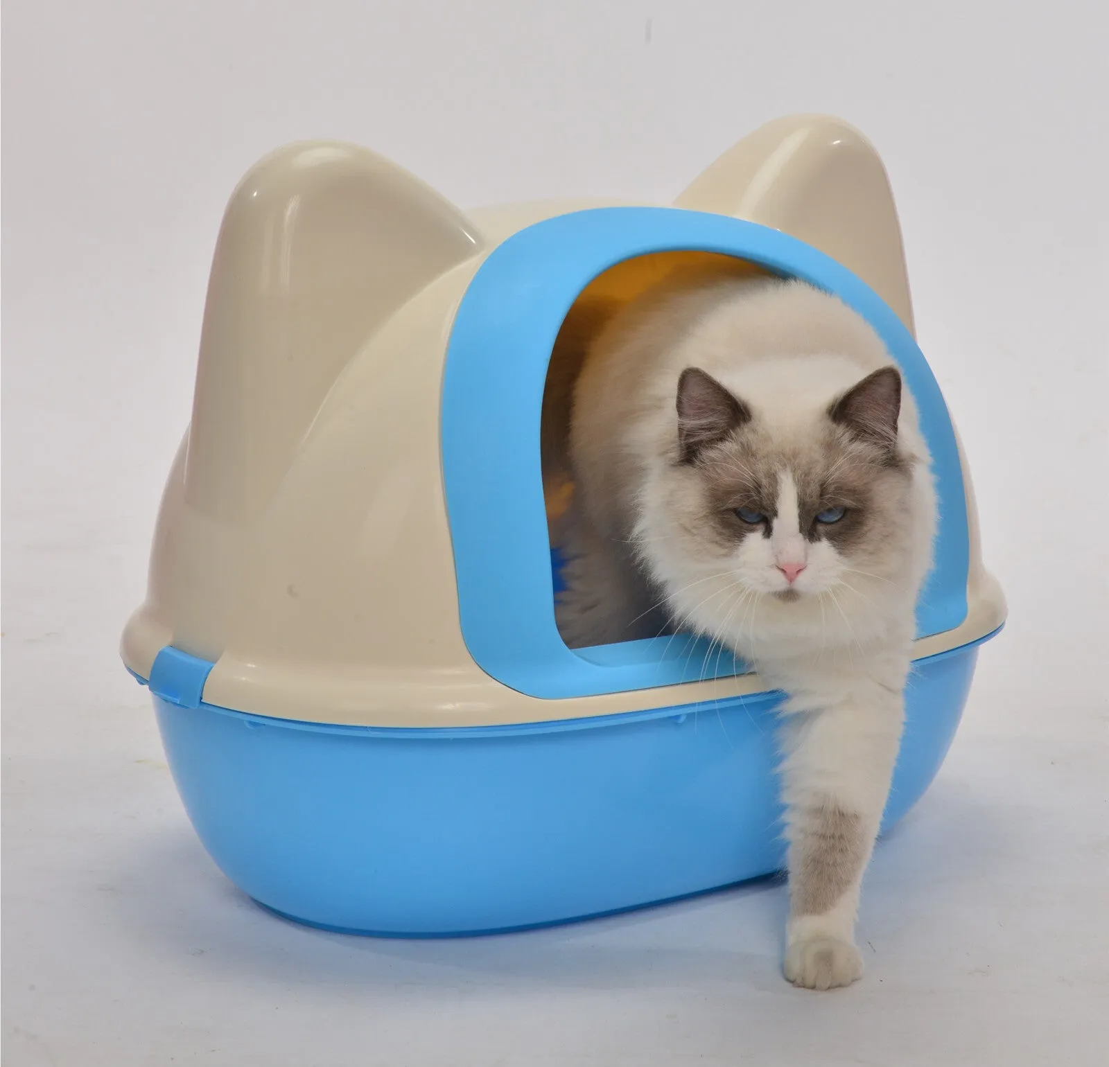 Hooded Cat Litter Box w/ Scoop, Easy Clean, 52cm, Blue - YES4PETS