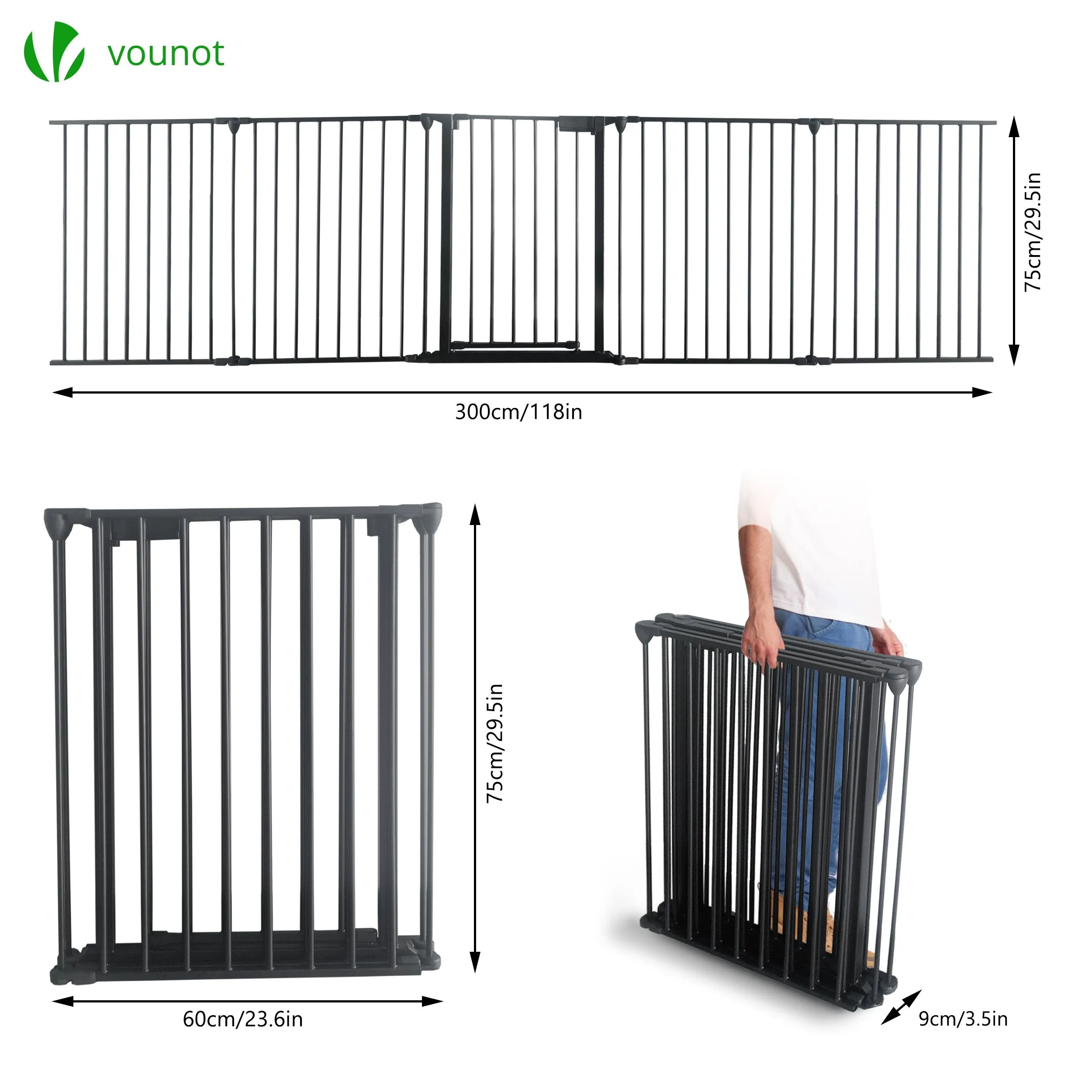 VOUNOT 5 Panel Metal Fire Guard, Hearth Gate, Fire Gate, Fireplace Pet Fence 300cm