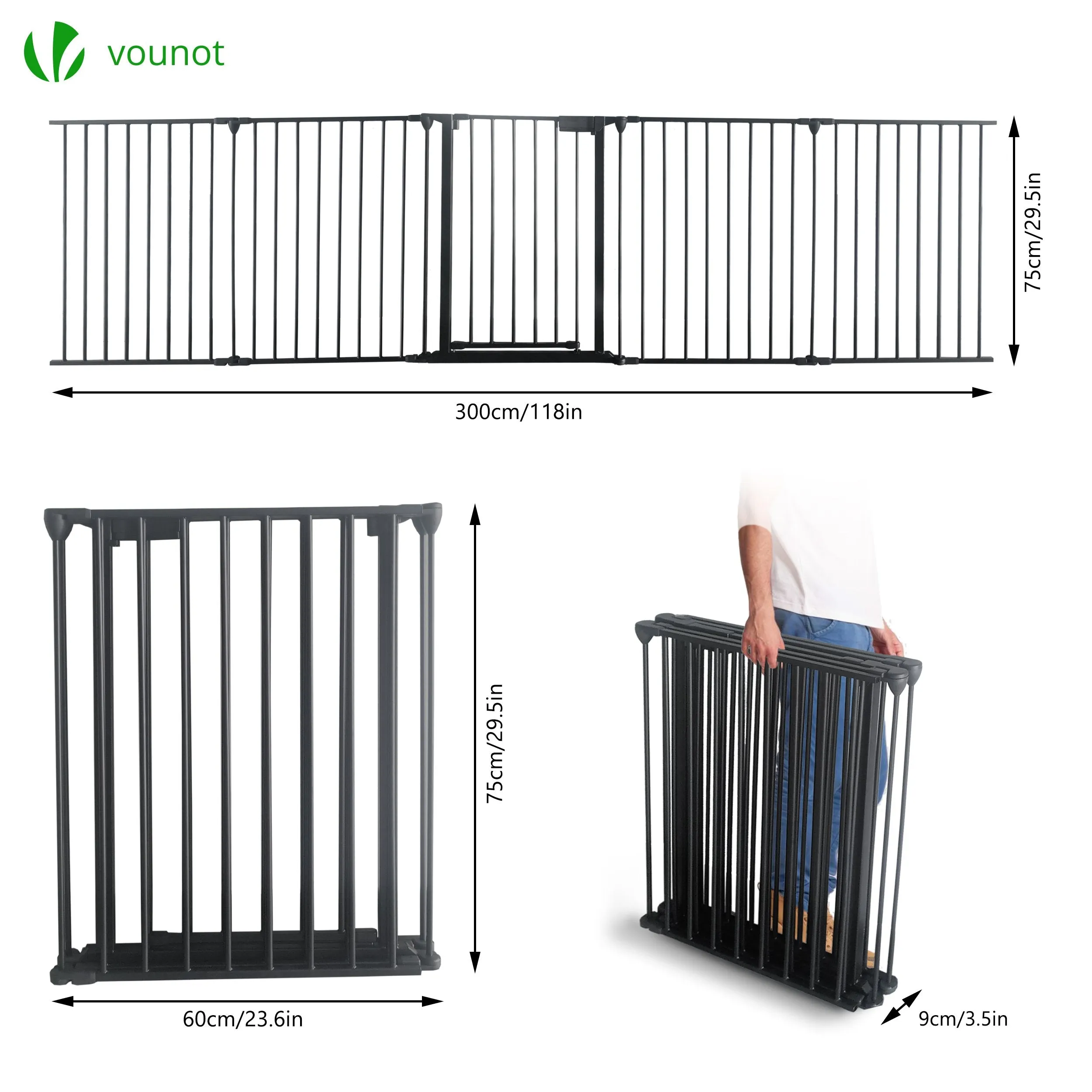 VOUNOT 5 Panel Metal Fire Guard, Hearth Gate, Fire Gate, Fireplace Pet Fence 300cm
